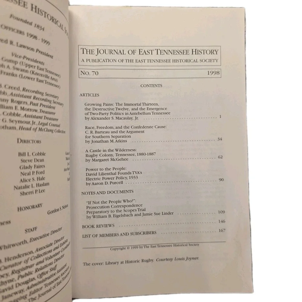 The Journal‎ of East Tennessee History #70 1998 Softcover Journal